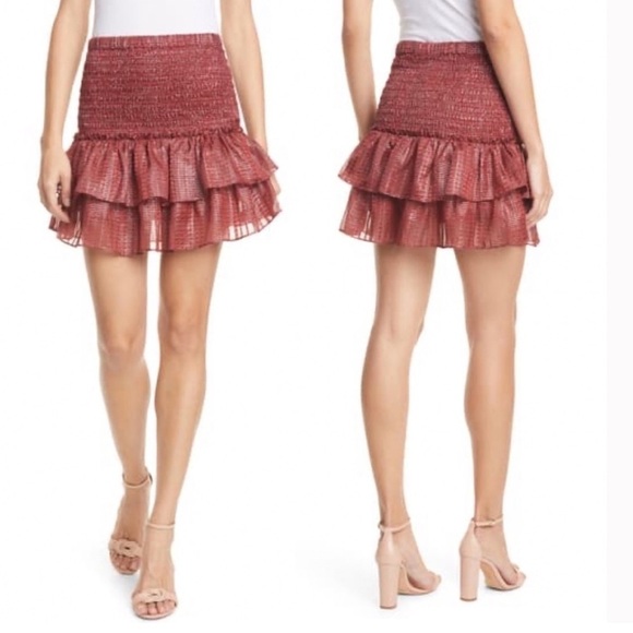 NWT Anthropologie Dolan Eva Silk Tiered Smocked Mini Skirt Sz M - Picture 1 of 8